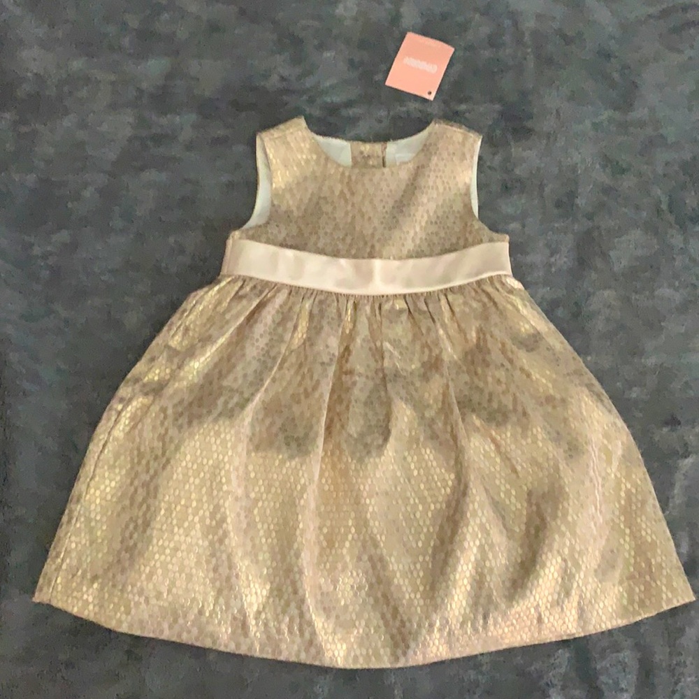 BabyGirl Gold Dress with Bow (New)